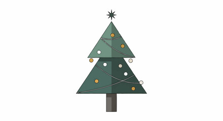 Simple Flat Design Christmas Tree Illustration with Ornaments and Star