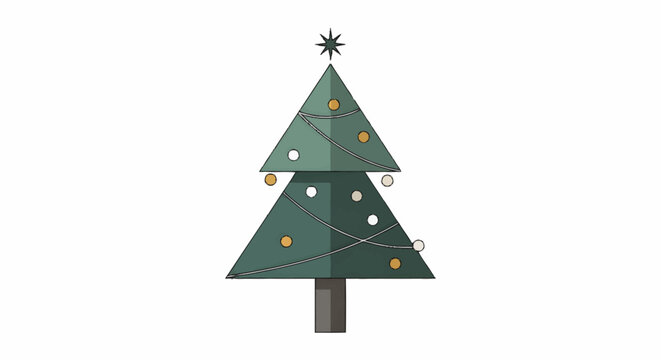 Simple Flat Design Christmas Tree Illustration with Ornaments and Star