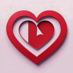 Red Layered Heart Shape 3D Illustration on Soft Background.