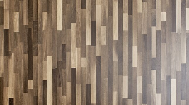 A textured wall composed of vertically arranged wooden planks in varying brown tones