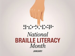National braille literacy month celebrated with finger touching braille dots and informative text