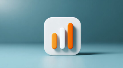 A white icon with orange and a single white bar graph on it, against blue background