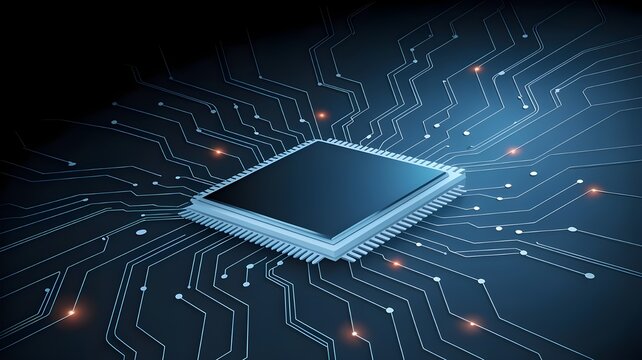 Futuristic microprocessor glowing on an advanced digital circuit board, symbolizing cutting-edge technology, high-speed data processing, and next-generation electronic innovation.