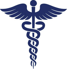 Elegant caduceus icon featuring wings and intertwined snakes, ideal for medical apps, hospital signage, pharmaceutical branding, and health related graphics.