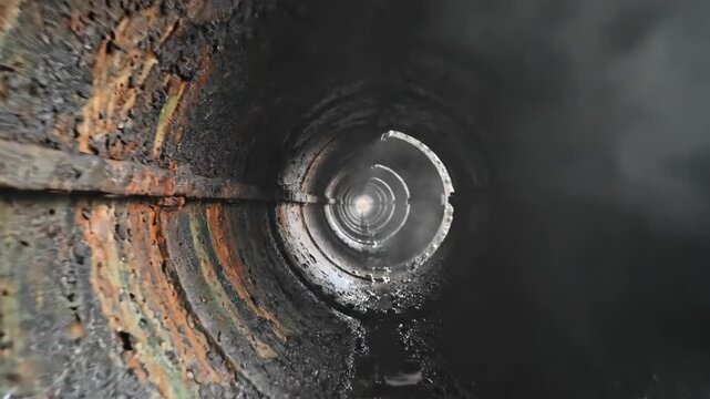 Exploring Dark, Damp Drainage Pipe or Tunnel With Light at the End