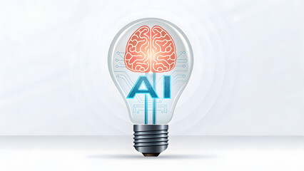 Ai brain concept inside glowing light bulb