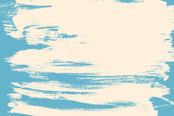 Beige bold brush stroke on blue background. Grunge brush smear trendy textured background. 