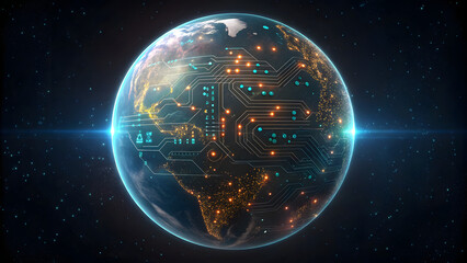 Digital earth globe with futuristic technology circuit connections
