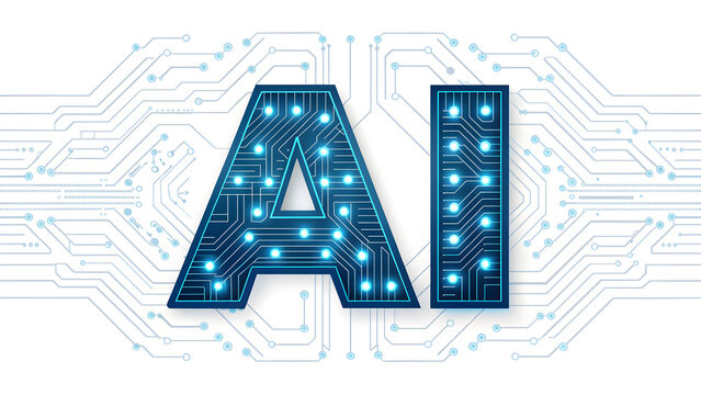 Ai text with glowing digital circuit design
