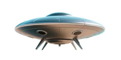 Retro futuristic flying saucer with glowing lights