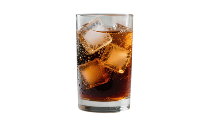 Refreshing Glass of Iced Cola with Bubbles and Ice Cubes