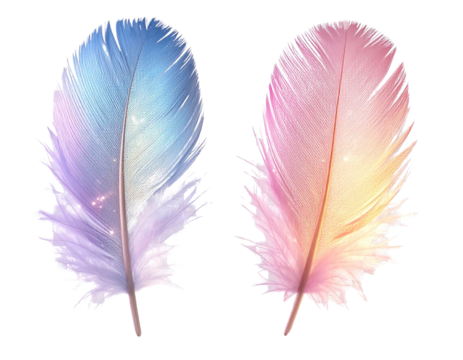 Tiny Mystical Feather Bundles with Soft Glow Aura, Side-by-Side Arrangement, Isolated on Transparent Background