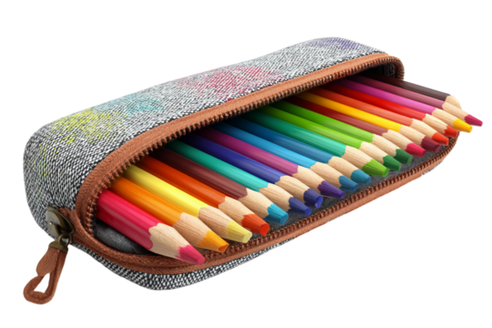 Functional pencil case isolated on transparent background