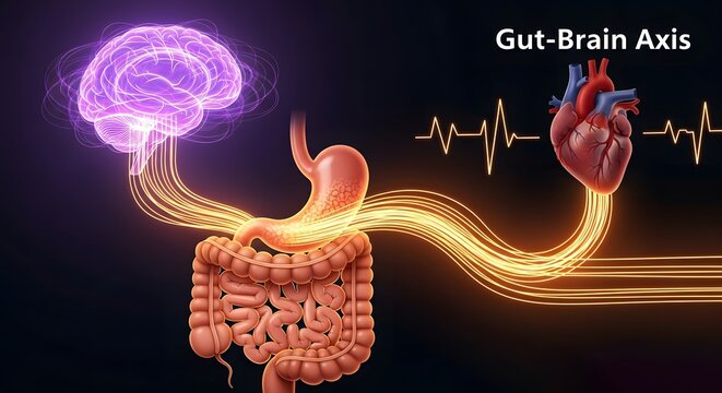 Mind-body connection illustration, Gut-Brain Axis Illustration Communication Between Digestive Syst
