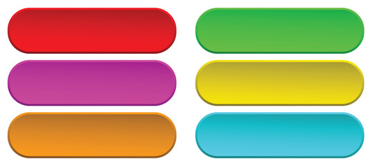 Colorful buttons in red, purple, orange, green, yellow and blue isolated on transparent background, perfect for web design, user interface elements, and calltoaction graphics