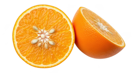 Vibrant orange halved and quartered for freshness and flavor insights transparent background