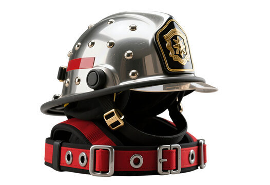 Shiny Firefighter Helmet With Red and Black Safety Belt - Powered by Adobe