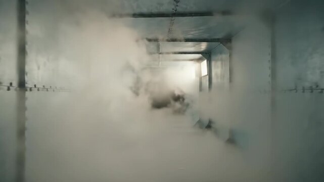 View Inside Large Metal Air Duct With Smoke