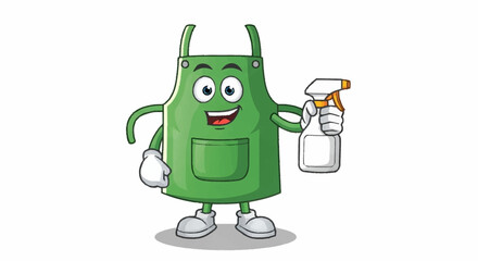 Cheerful cartoon apron character holding spray bottle ready for cleaning and chores, perfect for adding fun to your hygiene or housework project