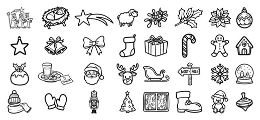 Hand Drawn Christmas And Winter Holiday Doodle Icons Set Vector Illustration