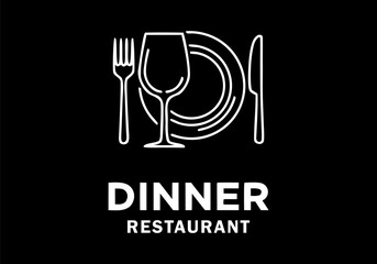 Elegant line art dinner restaurant icon representing a sophisticated fine dining experience and gourmet food service emblem