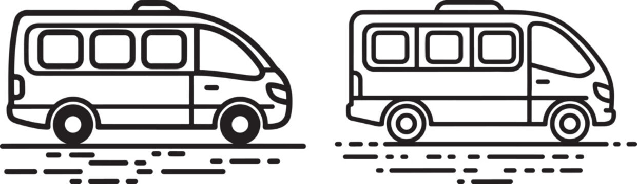 Two stylized mini van vehicles in a simple line art silhouette