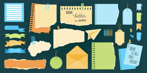 Paper notes, sticky elements for daily planner, reminders
