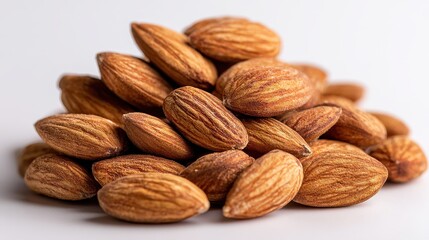 Pile of almonds isolated on white background, a healthy and tasty snack