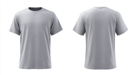 Front and back view of a gray tshirt isolated on white background