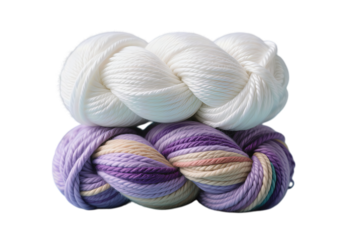 Soft White and Purple Braided Yarn Skeins Isolated