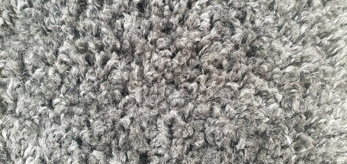Fluffy carpet texture background. Soft rug for a bathroom or bedroom. Beige or gray fluffy carpet texture. Home interior decor. Terry rug.