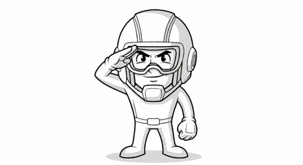 Cartoon astronaut saluting with determined look, perfect for space exploration projects, educational materials, or branding that needs a hero character