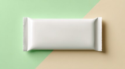 White blank snack bar package mockup on a split green and beige background