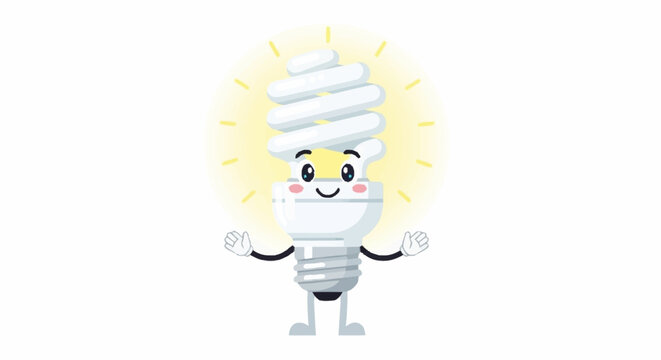 Cheerful lightbulb character radiating positivity and promoting energy saving solutions for a brighter, more sustainable future with a happy expression