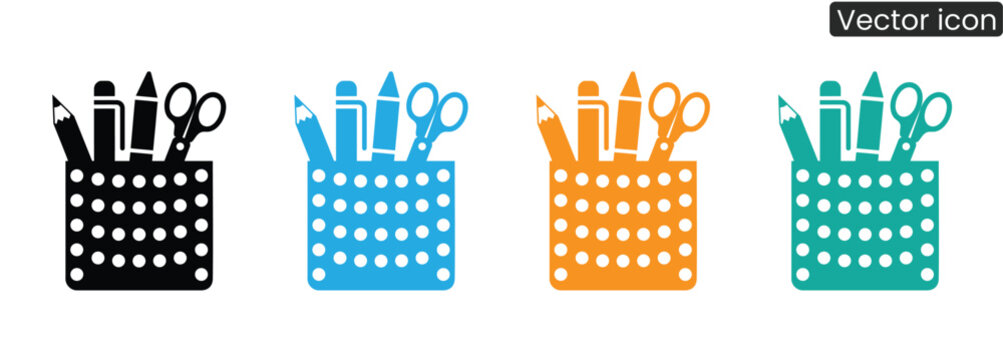 Bright desk organizer icons for school, office, or design projects. Great for stationery promotions, back to school themes, and creative learning materials.