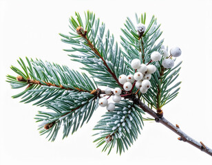 A simple frosted pine branch isolated on a white background, perfect for minimal Christmas layouts, branding, packaging, and winter promotional designs.