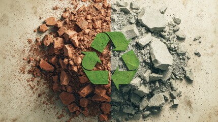 Recycle symbol on construction and demolition waste, sustainable concept