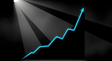 Bright blue upward trend line illuminates dark background