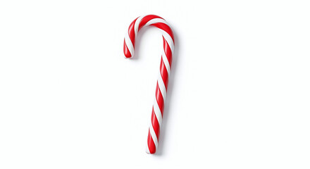 A classic red-and-white candy cane isolated on a clean white background. Ideal for Christmas marketing visuals, packaging, and festive product compositions.