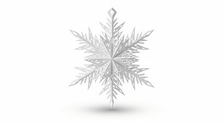 Intricate white snowflake ornament isolated on clean white background