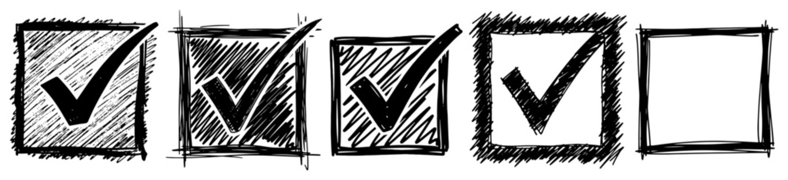 Hand Drawn Sketchy Checkbox Set With Check Marks And Empty Square Vector Illustration
