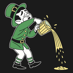 Leprechaun Character Pouring Beer from Wooden Mug with Splashes illustration vector