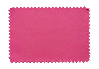 Vibrant hot pink fabric texture swatch with unique scalloped zigzag edge detail material sample transparent background