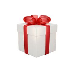 Fototapeta premium 3d gift box with shiny red ribbon, glossy texture, soft glow edges, isolated on white background, festive christmas present icon