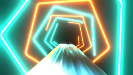 Pentagon cyan with yellow neon tunnel VJ loop animation background