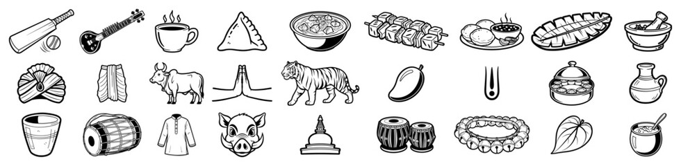 Set Of Hand Drawn Indian Cultural Symbols And Traditional Icons Vector Illustration
