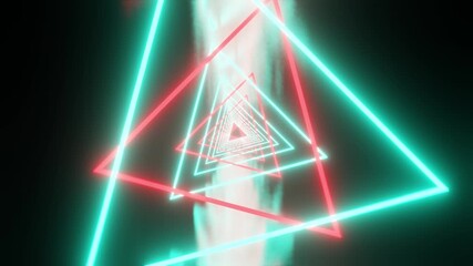 Rotated VJ loop show with neon red and cyan triangles