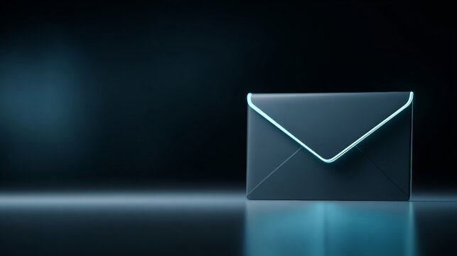 A blue envelope with a glowing outline on the top half of it, sitting in front of a dark background
