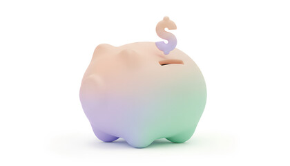 A pastel rainbow piggy bank with a dollar sign tail stands out