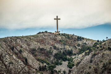 Cross on a Hum Hill in Mostar city, Bosnia and Herzegovina